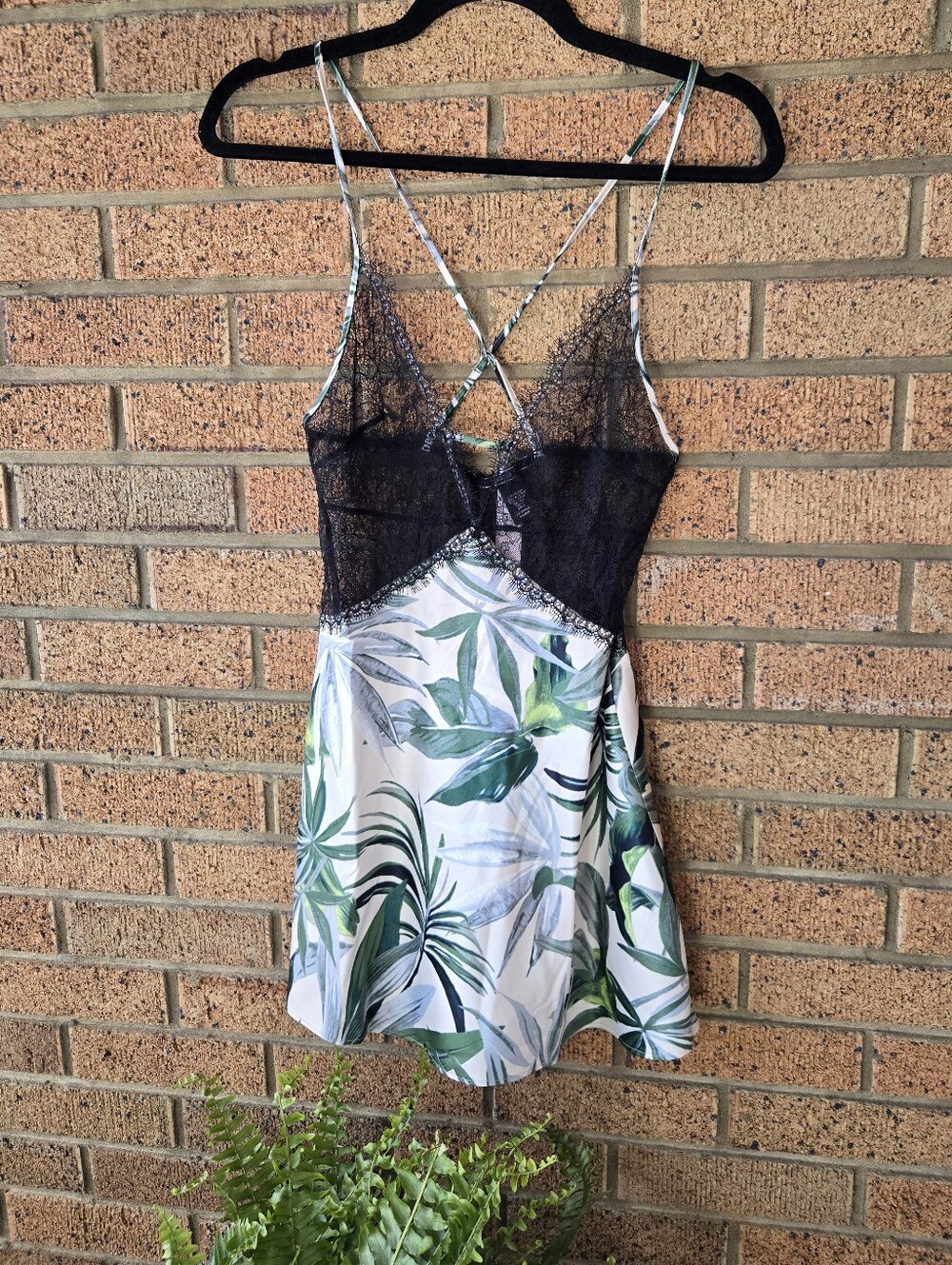 Victoria’s Secret Tropical Palm Print Lace Accent Slip Dress / Chemise - XS